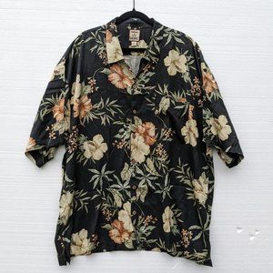 Tommy Bahama Black Floral Hawaiian Silk Shirt Size XXL